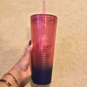Starbucks 2022 Watermelon Pink Purple Gradient Ombre Grid 24oz Venti Tumbler Cup